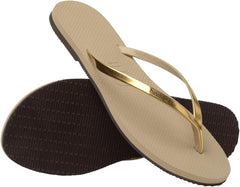 Havaianas Women's You Metallic Flip Flop - Metallic Summer Sandals for Women - GOLDEN SAND, 11/12W - 9/10M