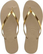 Havaianas Women's You Metallic Flip Flop - Metallic Summer Sandals for Women - GOLDEN SAND, 11/12W - 9/10M