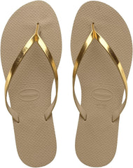 Havaianas Women's You Metallic Flip Flop - Metallic Summer Sandals for Women - GOLDEN SAND, 11/12W - 9/10M