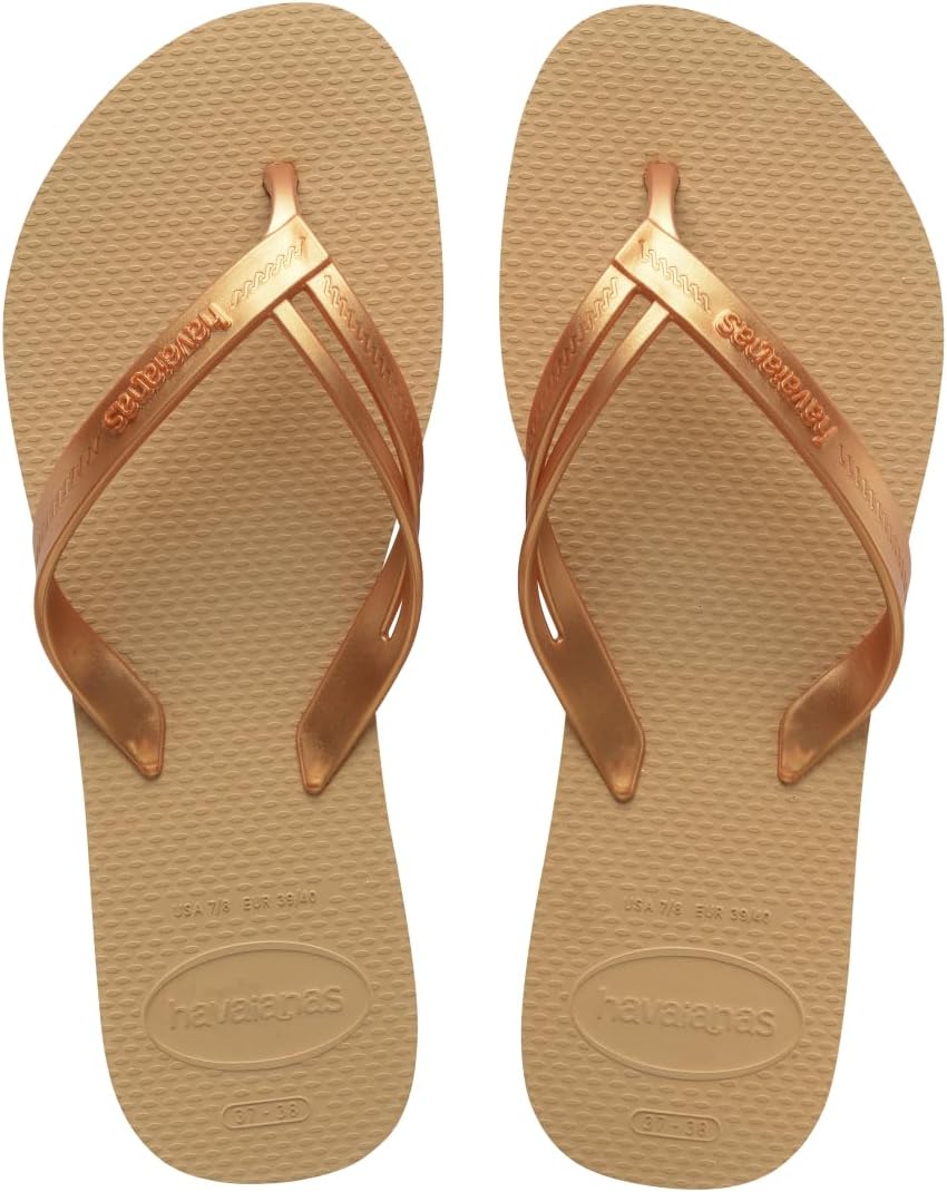 Havaianas Women's Elegance Flip Flops Sandals - Golden, 9/10