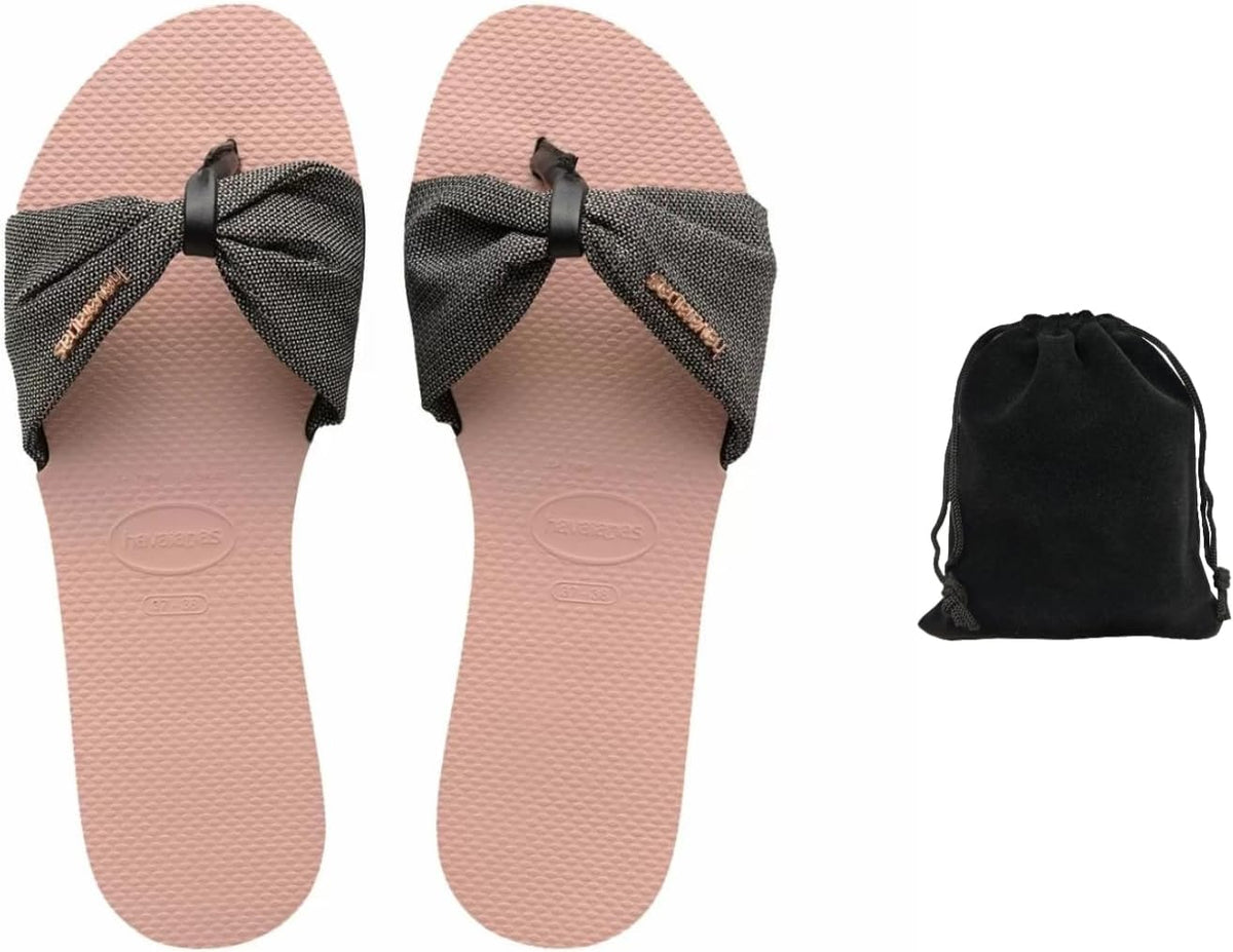 Havaianas Women's You St. Tropez Shine Sandals - Stylish, Comfortable, and Durable Flip Flops with Shimmery Lurex Straps, Perfect for Beach, Casual, and Everyday Wear, Size 7/8W, Includes Velvet Pouch