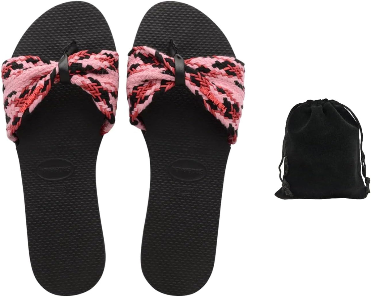 Havaianas Women's You St. Tropez Mesh Sandals - Elegant, Comfortable, and Durable Flip Flops with Woven Mesh Straps, Ideal for Beach, Casual, and Everyday Wear, Includes Velvet Pouch, 9-10, Black