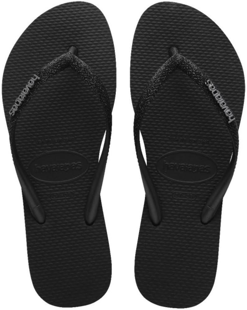 Havaianas Slim Glitter II Women's Slim Design Shiny Finish Summr Sandals (Black Black, EU 39/40), black, 39/40 EU