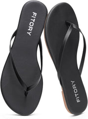 FITORY Women’s Flip Flops, Fashion Casual Thong Walking Slide with Vegan Leather, Comfortable Summer Beach Flat Sandals for 2026 Indoor and Outdoor Size 6-11