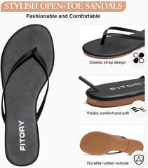 FITORY Women’s Flip Flops, Fashion Casual Thong Walking Slide with Vegan Leather, Comfortable Summer Beach Flat Sandals for 2026 Indoor and Outdoor Size 6-11